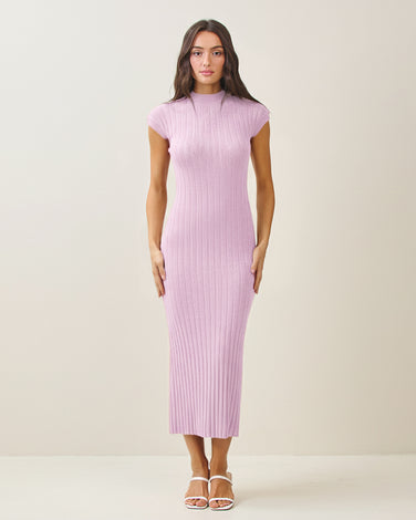 Mockneck cab sleeve rib-knit maxi dress