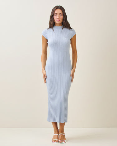 Mockneck cab sleeve rib-knit maxi dress