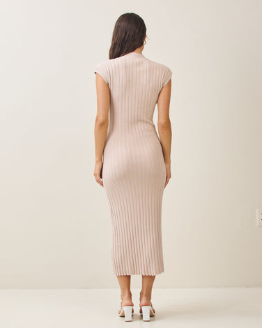 Mockneck cab sleeve rib-knit maxi dress