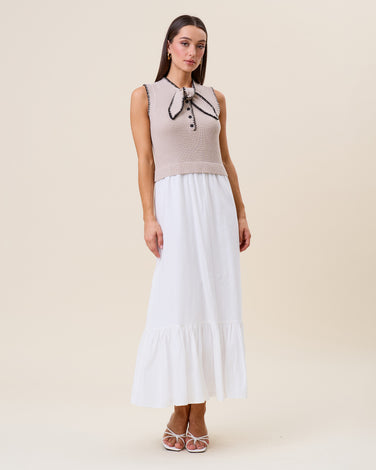Whipstitch bow sweater vest maxi dress