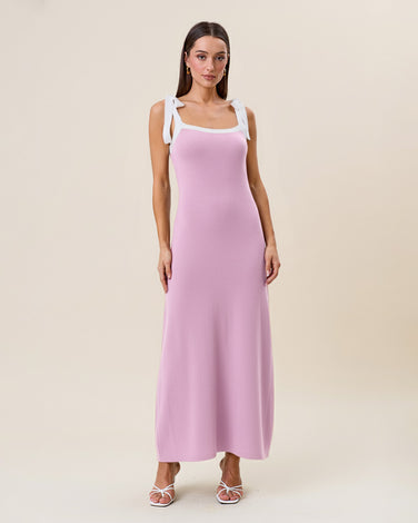 Contrast tie shoulder knit cami dress