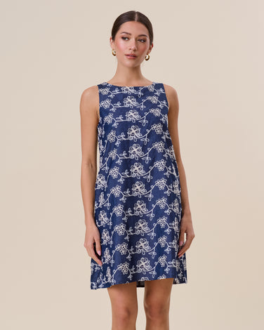 Embroidered mini shift dress