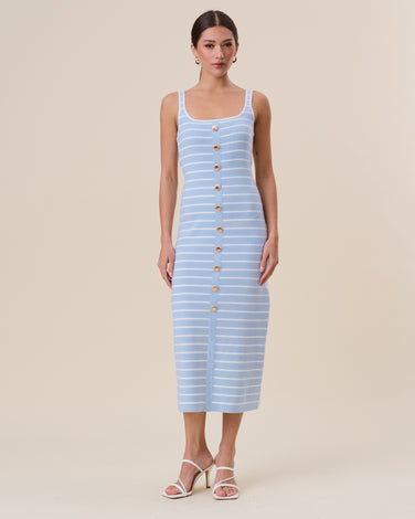 Shell button striped knit maxi dress