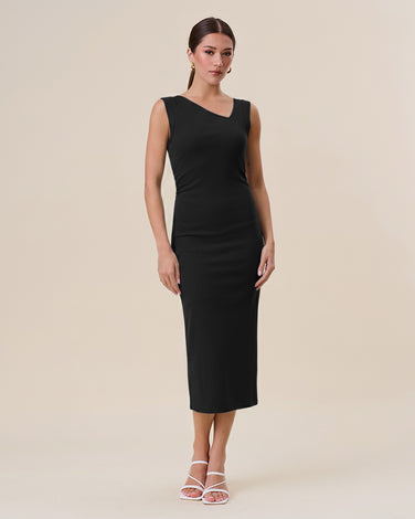 Asymmetrical ribbed maxi dress