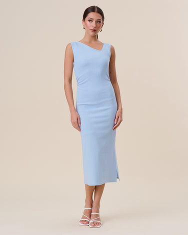Asymmetrical ribbed maxi dress