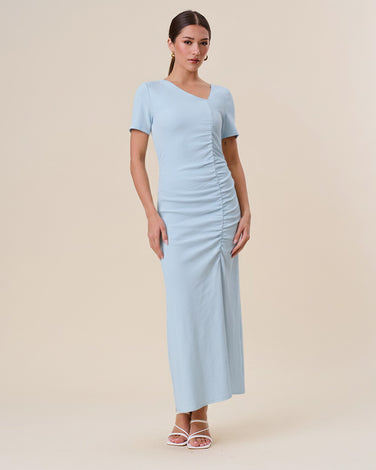 Asymmetrical shirred split dress