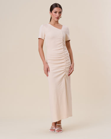 Asymmetrical shirred split dress