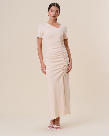 Asymmetrical shirred split dress