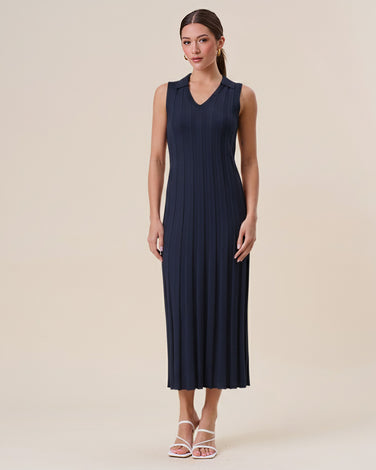 V-neck sleeveless rib-knit maxi dress