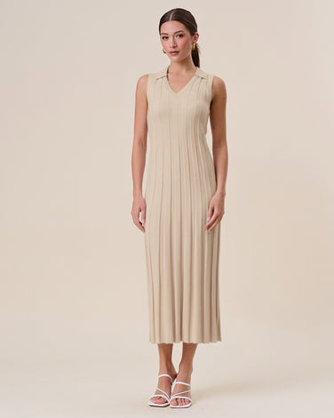 V-neck sleeveless rib-knit maxi dress