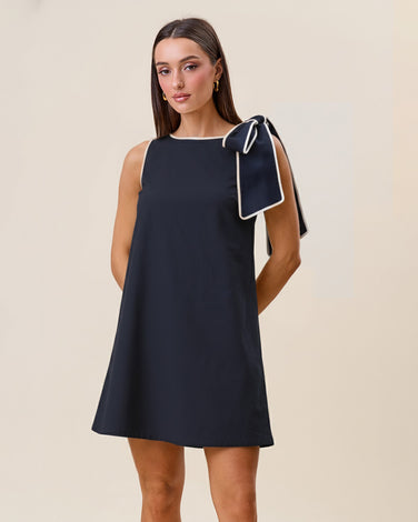 Tie shoulder sleeveless mini shift dress