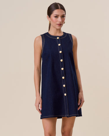 Button stretch denim mini dress
