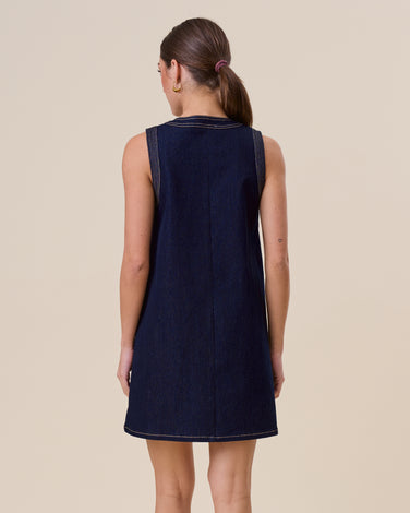 Button stretch denim mini dress