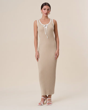 Tie-font rib-knit maxi dress