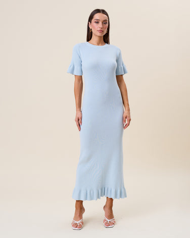 Open bow back short sleeve ruffle sweater dress