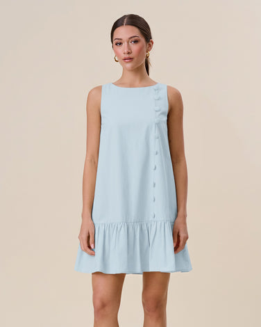 Button ruffle mini dress