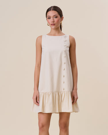 Button ruffle mini dress