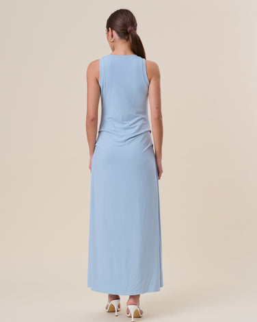 Pleated side jersey sleeveless maxi dress