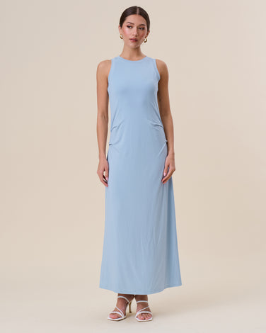 Pleated side jersey sleeveless maxi dress