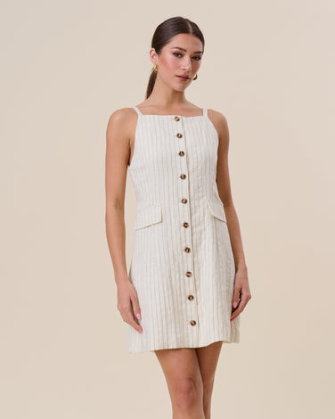 Striped button mini dress