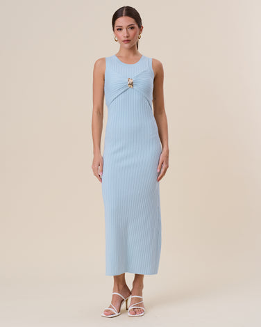 Gold metal ring rib-knit maxi dress