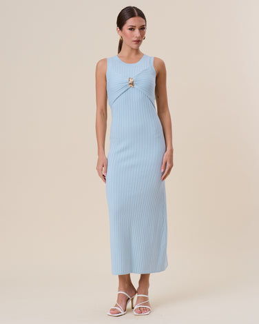 Gold metal ring rib-knit maxi dress