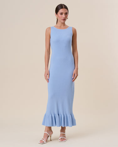 Sleeveless ruffle ribbed maxi dress