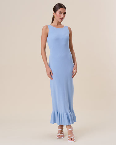 Sleeveless ruffle ribbed maxi dress
