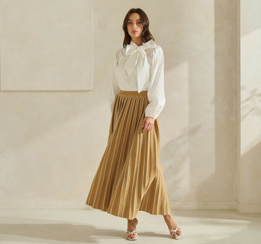 Taupe and Cream Pleated Knit Skirt