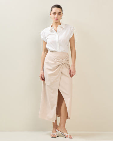 Ruched Linen-blend Skirt