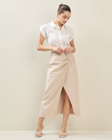 Ruched Linen-blend Skirt