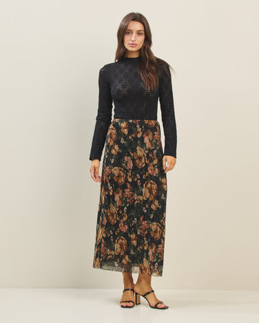 Metallic floral print skirt
