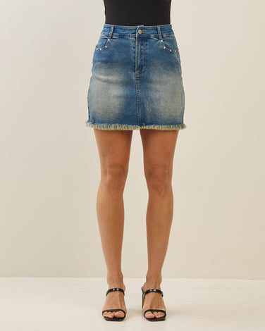 Studded denim skirt