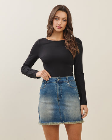 Studded denim skirt