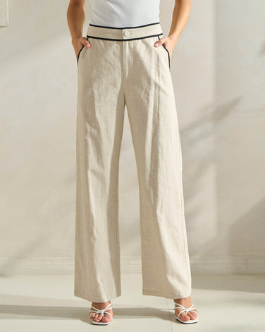 Contrast Trim Linen Pants