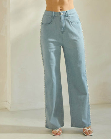 Faux Pearl-embellished Jeans