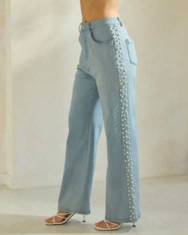 Faux Pearl-embellished Jeans