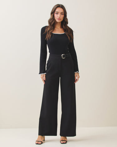 Pants with buckle belt detail