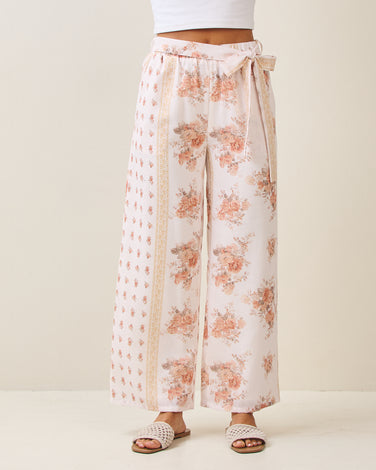 Floral waist tie pants