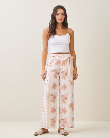 Floral waist tie pants