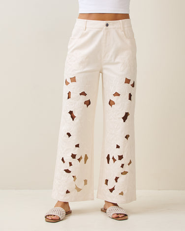 Floral embroidered cutout pants