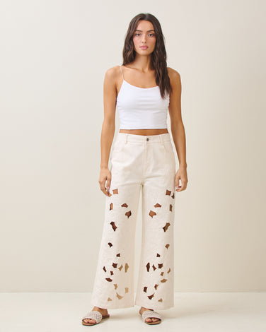 Floral embroidered cutout pants