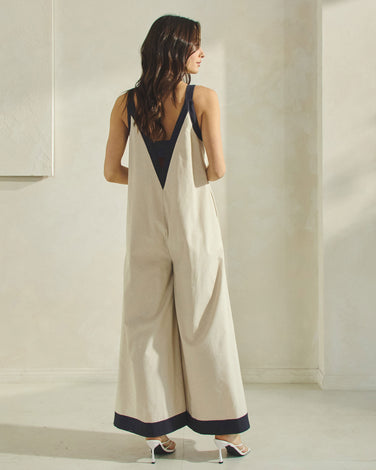 Contrast Linen Jumpsuit