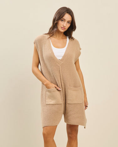 V-neck sweater romper