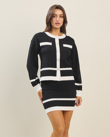 Colorblock cardigan & skirt set