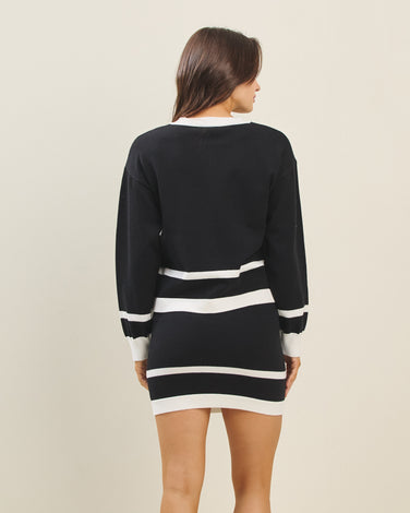 Colorblock cardigan & skirt set