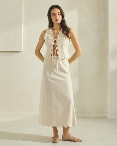 Linen-blend Scallop Hem Set