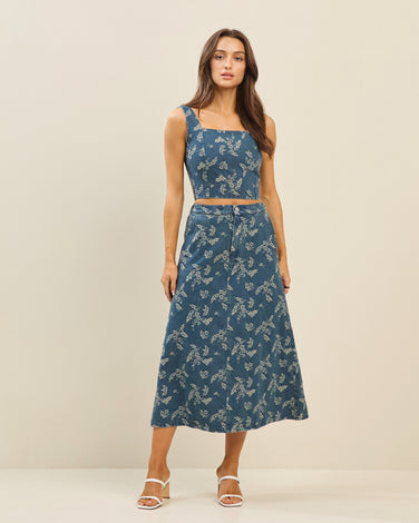 Floral denim top & skirt set