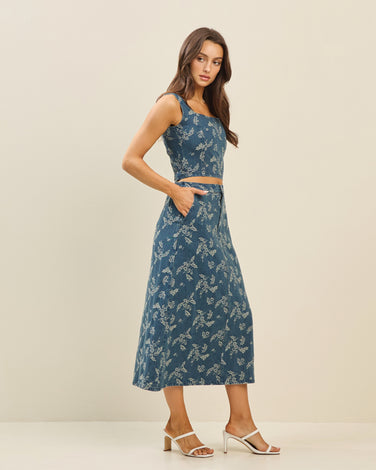 Floral denim top & skirt set