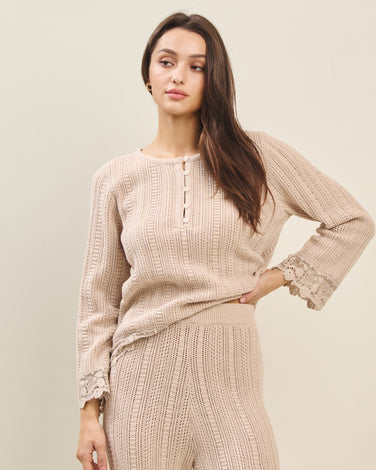Lace trim sweater & pants set